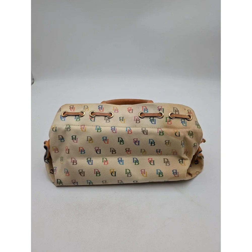 Vintage Dooney & Bourke Satchel Bag Womens Medium Beige Canvas Leather Bee Print